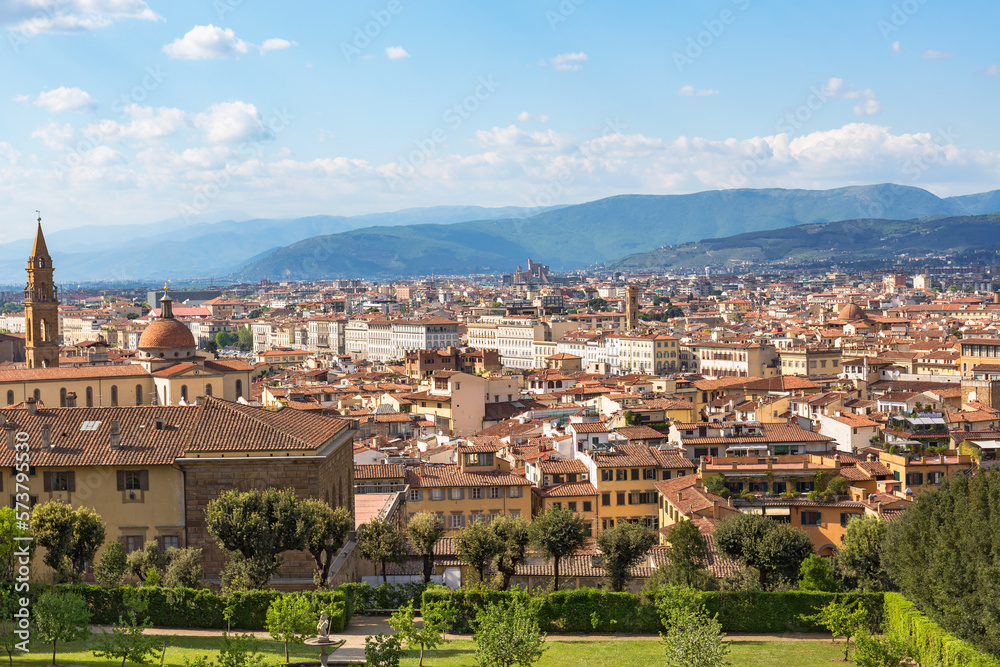 View of Florence with the mountains in the horizon