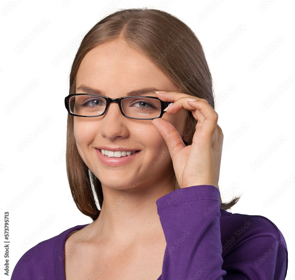 Close-up portrait of young woman isolated on white background Close-up portrait of young woman isolated on white background