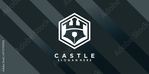 castle and pen logo design with creative concept