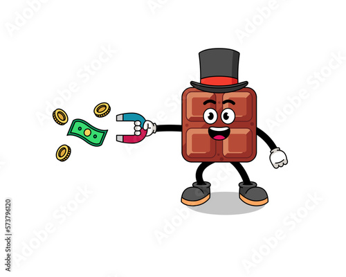 Character Illustration of chocolate bar catching money with a magnet
