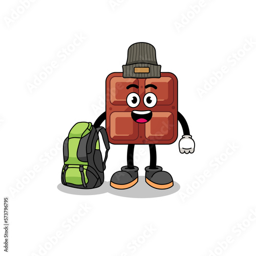 Illustration of chocolate bar mascot as a hiker