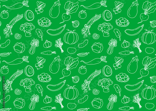 Green vegetable seamless pattern. Organic food background. Fresh doodle wallpaper