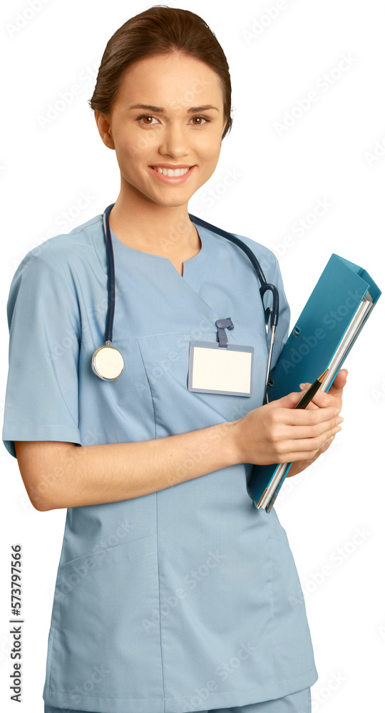 Female healthcare worker holding a clipboard Female healthcare worker holding a clipboard