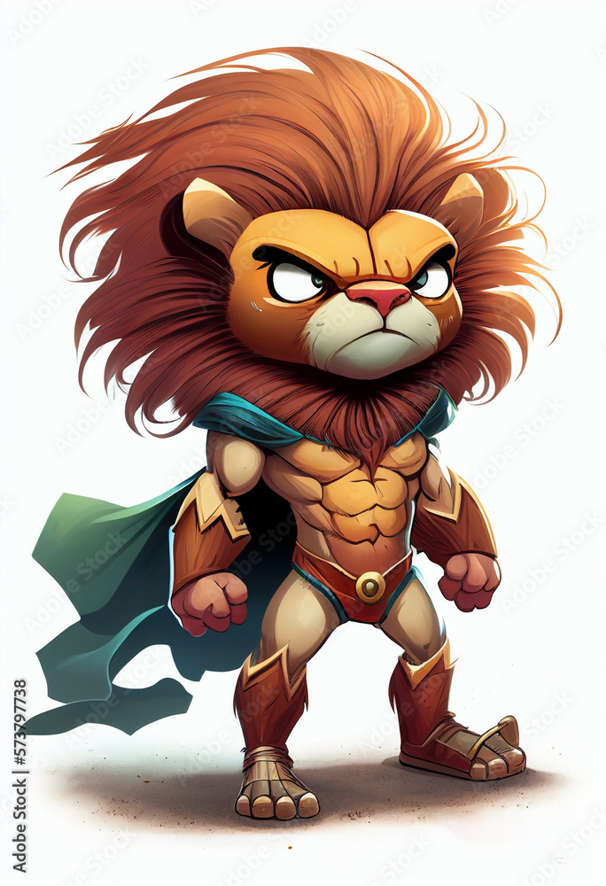 Naklejka premium cartoon lion superhero character