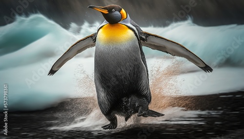 A king penguin flapping its wings