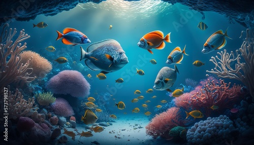 Fototapeta Naklejka Na Ścianę i Meble -  Tropical fish swimming through a coral reef