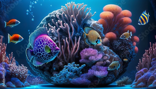 Fototapeta Naklejka Na Ścianę i Meble -  A vibrant reef tank with a variety of coral