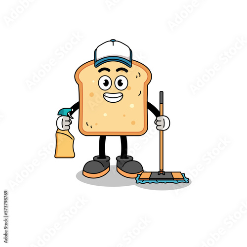 Character mascot of bread as a cleaning services