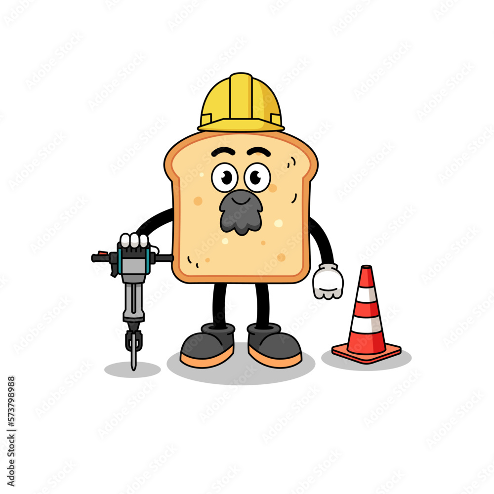 Character cartoon of bread working on road construction Character cartoon of bread working on road construction