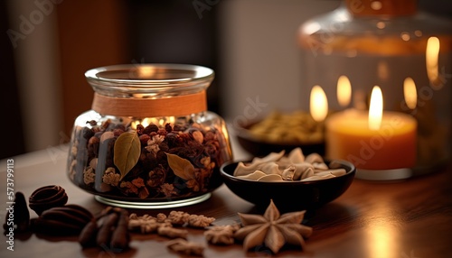 Home decoration  interior decor aromatic scent candle with potpourri for air and atmosphere refreshment  Generative Ai