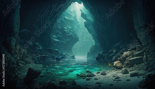 mystery water creek cave  underwater cave  idea for background wallpaper  Generative Ai