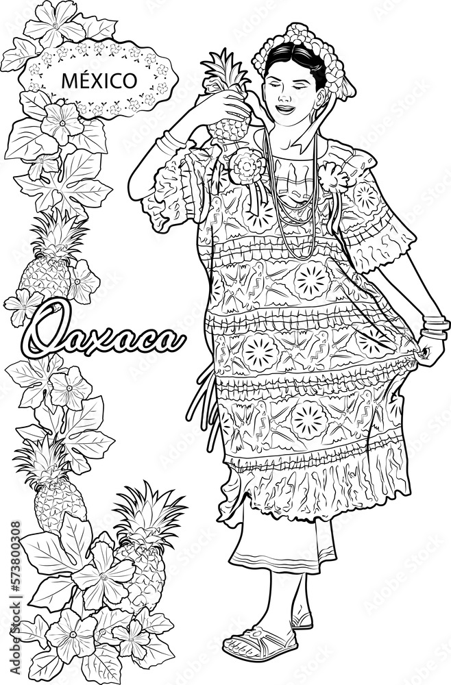 Bailarina Oaxaqueña de la Guelaguetza. Baile Flor de Piña ilustración ...