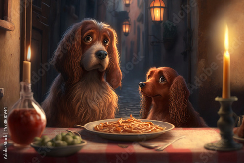 two dogs in the restaurant eating noodles © Ameer