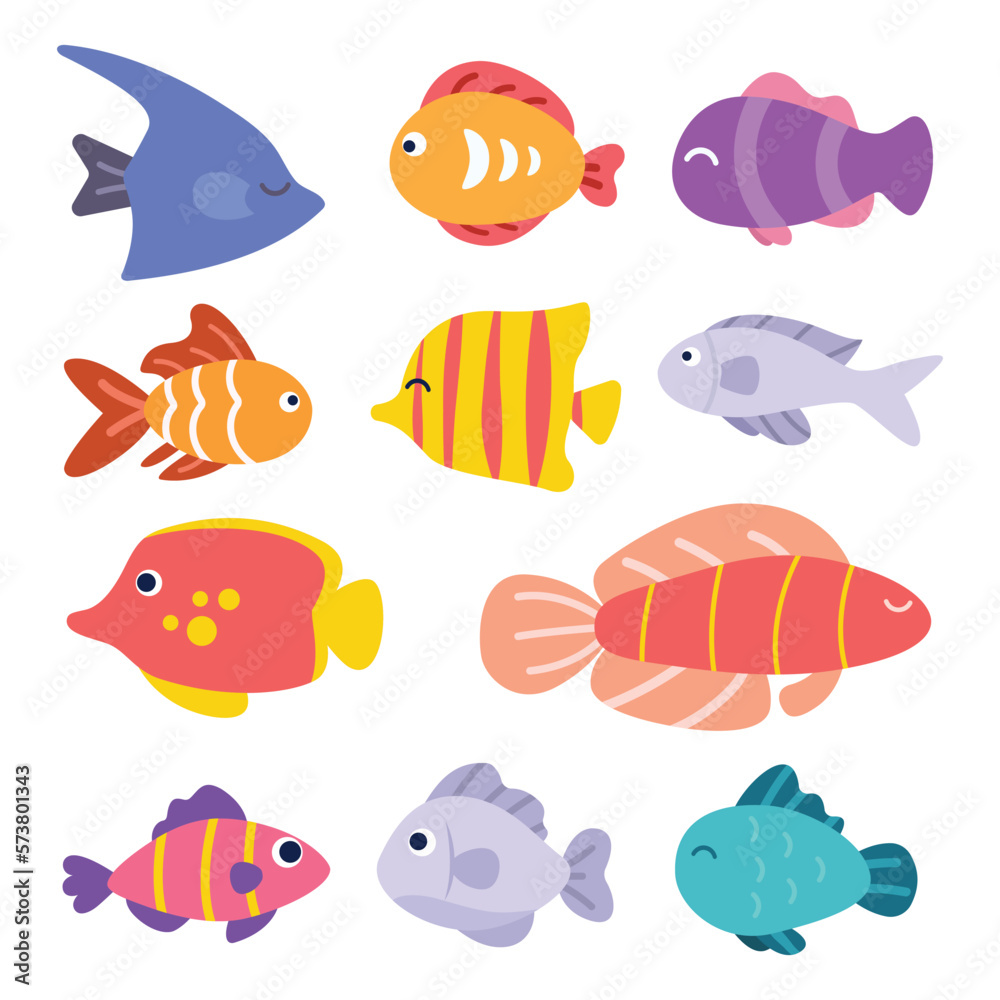 Naklejka premium Cartoon cute tropical ocean fishes. Sea fish vector illustration