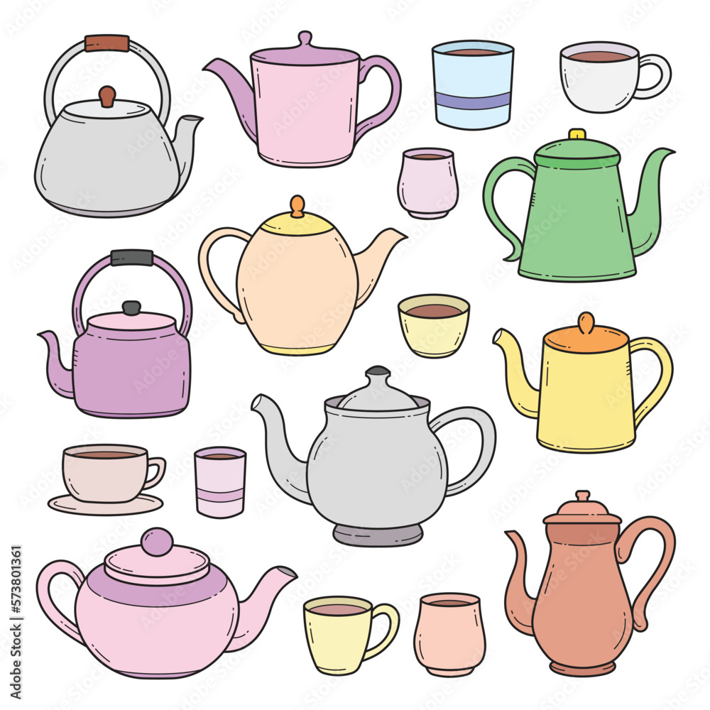 Teapot and cup doodle hand drawn objects sketch vector Teapot and cup doodle hand drawn objects sketch vector