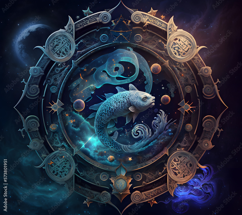 An ethereal zodiac sign Pisces generative ai