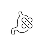 Stomach with bandaid. Gastroenterology medical assistance. Pixel perfect, editable stroke icon