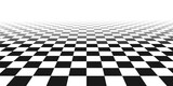 Chess perspective floor background. Black and white chessboard perspective floor texture. Checker board pattern surface. Fading away vanishing checkerboard background. Abstract vector illustration.