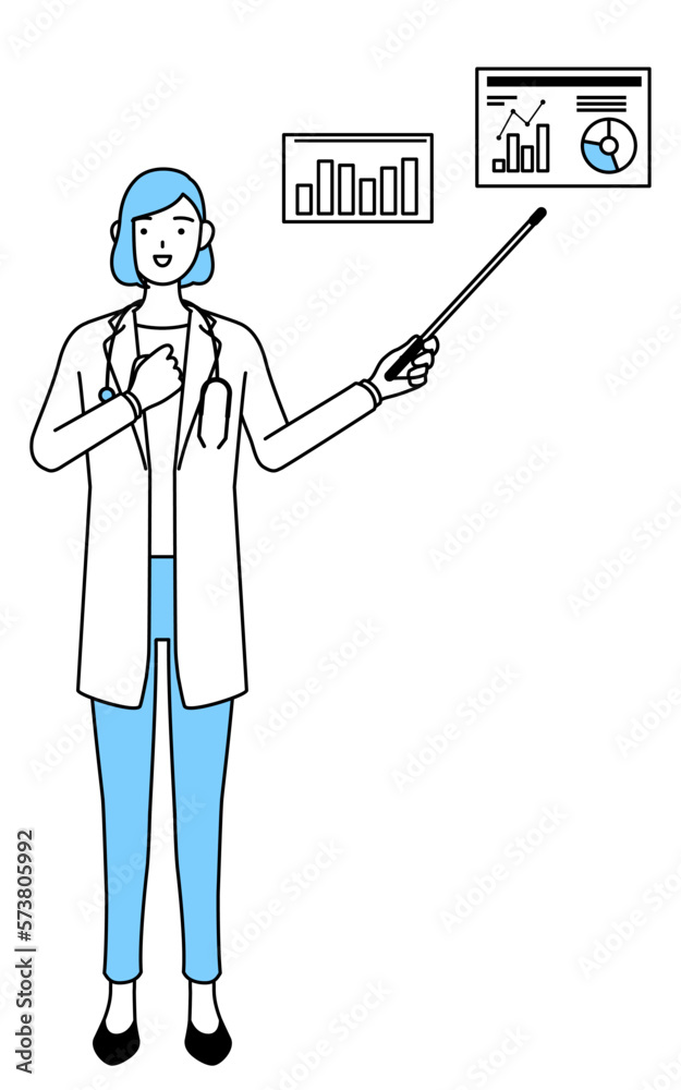 業績グラフを分析するす白衣を着た女性医師