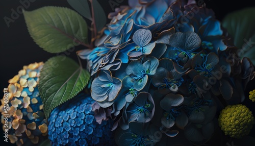 Blue hydrangea, with small, delicate flowers © Emojibb.Family