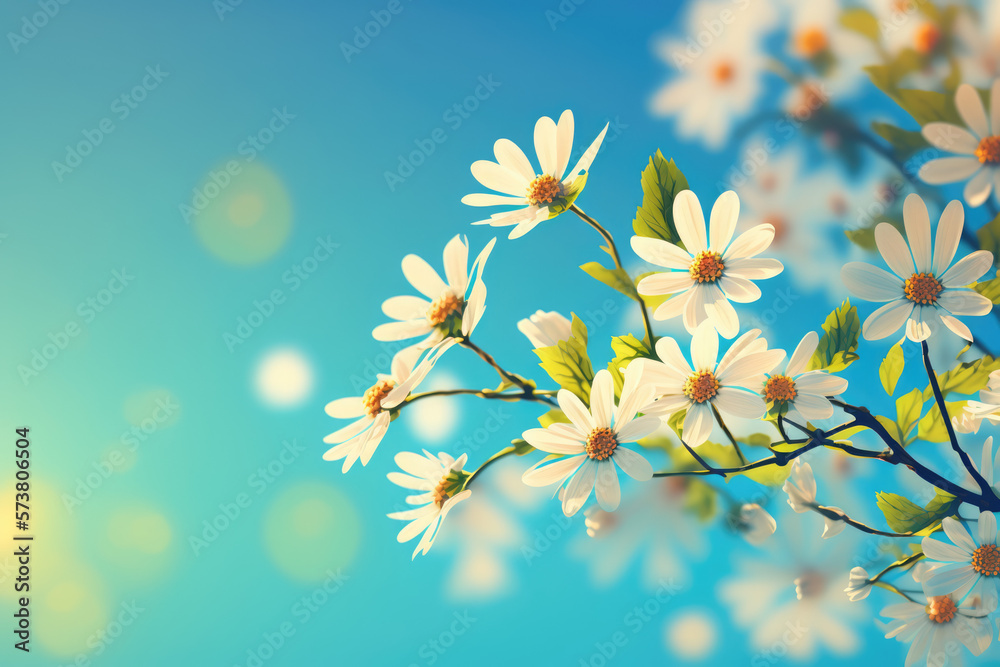Spring flower background against a blue sky Spring flower background against a blue sky