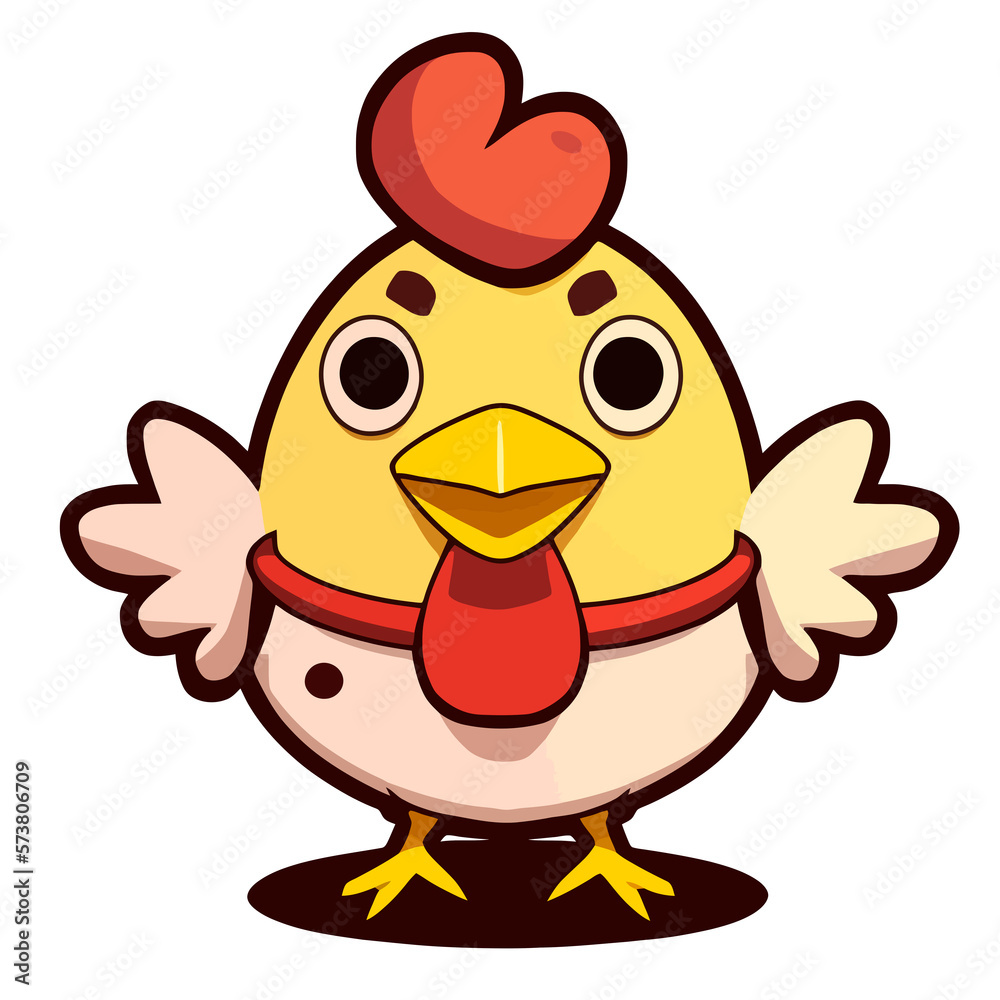 Cute cartoon chicken. Vector illustration in flat style. Isolated on a white background. Icon
