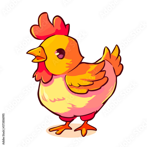 Cute cartoon chicken isolated on a white background. Colorful vector illustration. Icon