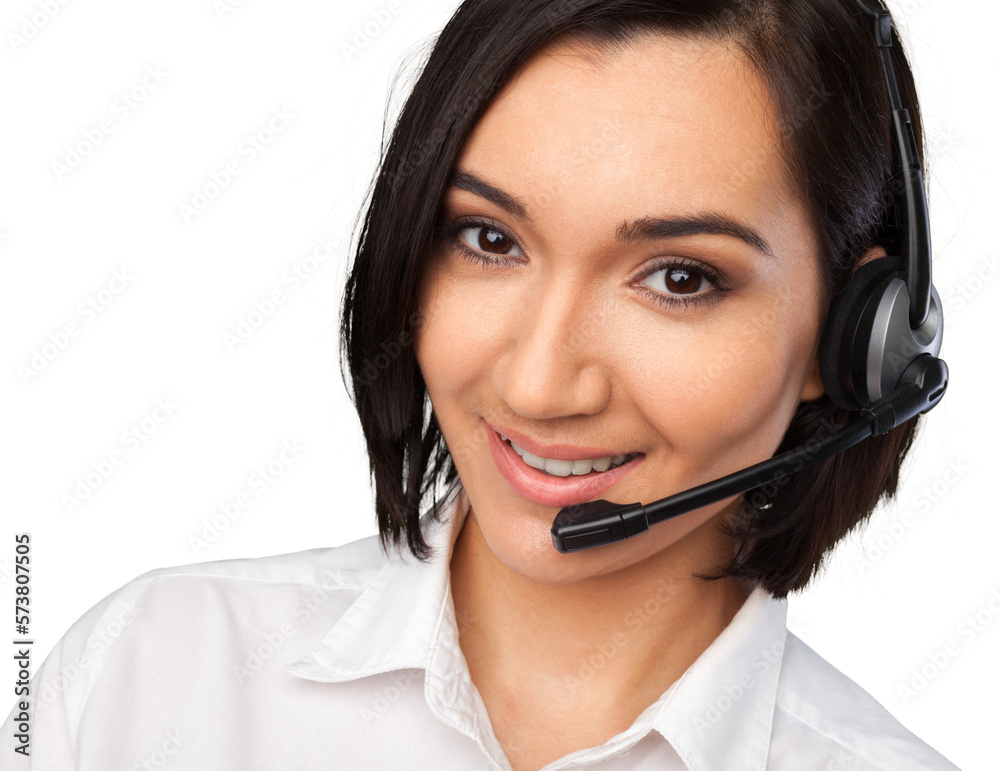 Woman Call Center operator isolated on white Woman Call Center operator isolated on white