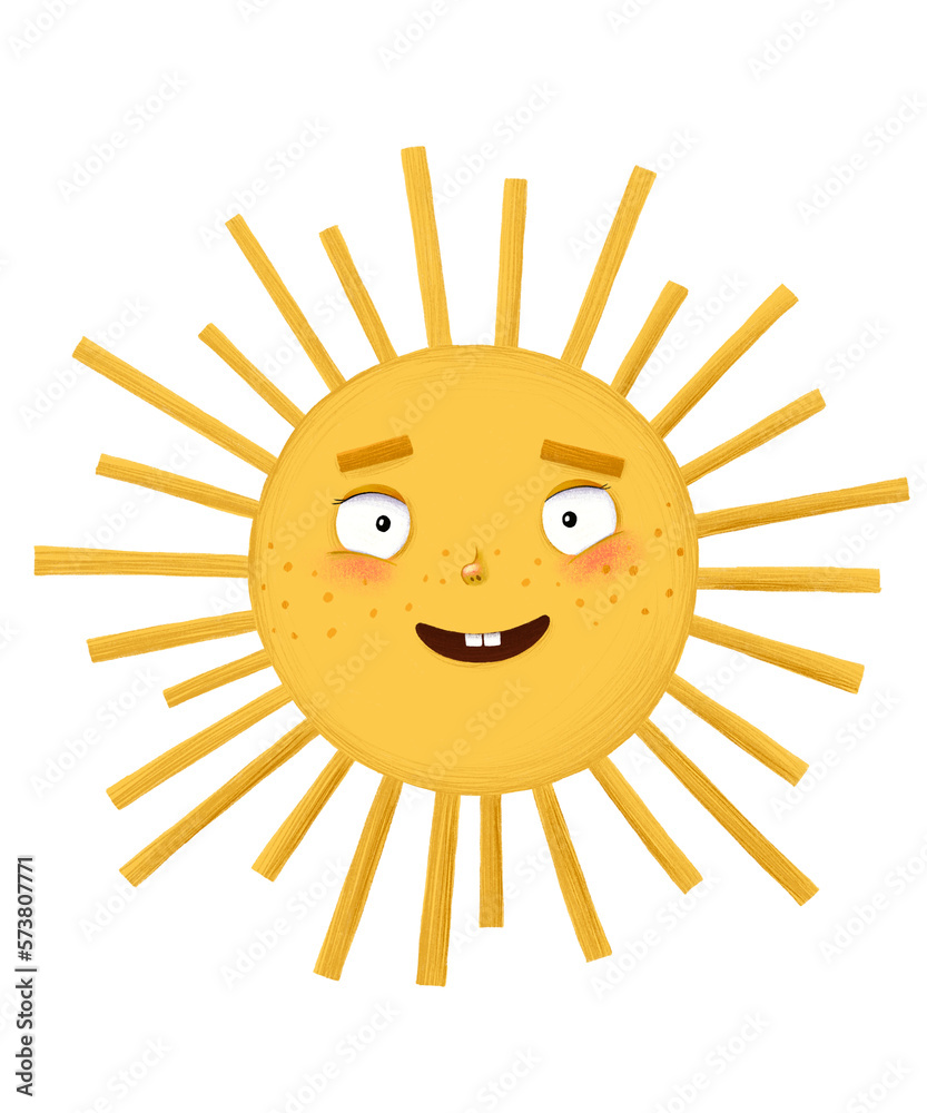 Cute yellow sun in cartoon style is smiling