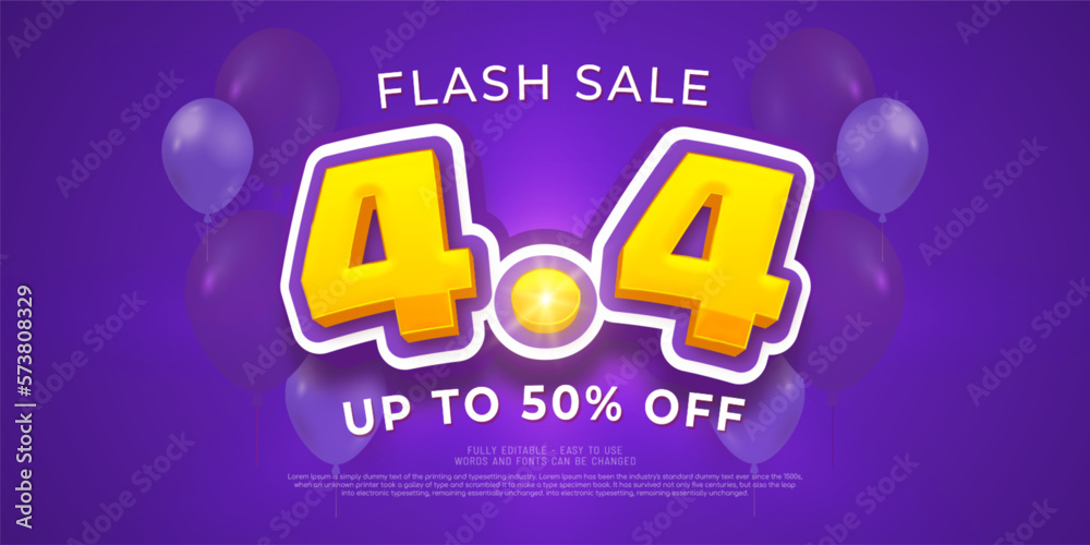 4.4 flash sale special offer with 3d style effect on purple background