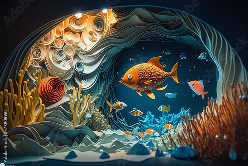 paperquilling underwater environment, fish and corals