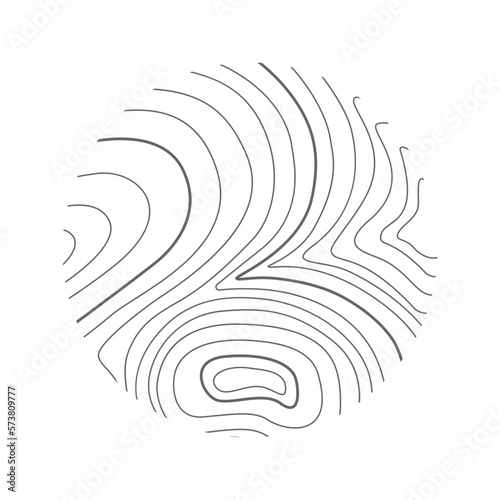 Round shape with topographic or wooden texture. Hand drawn terrain contour. Graphic relief sketch stamp isolated on white background. Vector graphic illustration.