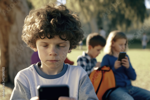 Generated IA illustration of addicted teenager at the phone using without control - social media and addicted concept