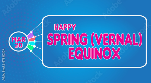 Happy Spring (Vernal) Equinox, March 20. Calendar of March Retro Text Effect, Vector design
