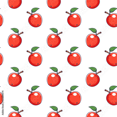 Cute red Apple seamless pattern in doodle style.. Vector hand drawn cartoon Apple illustration. Hand drawn Sketch of Apple. Pattern for kids clothes.