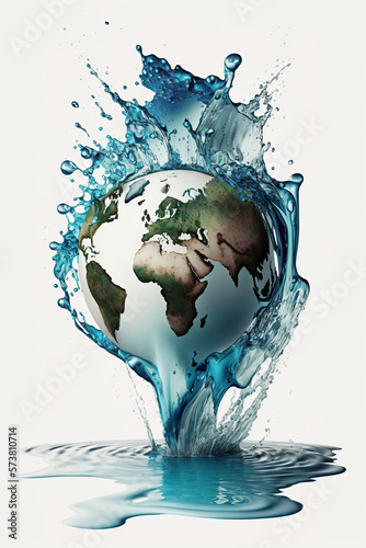 Planet Earth splashing in water surface on white, World Water Day Concept, Every Drop Matters, Saving water, World environmental protection concept  Ai generative