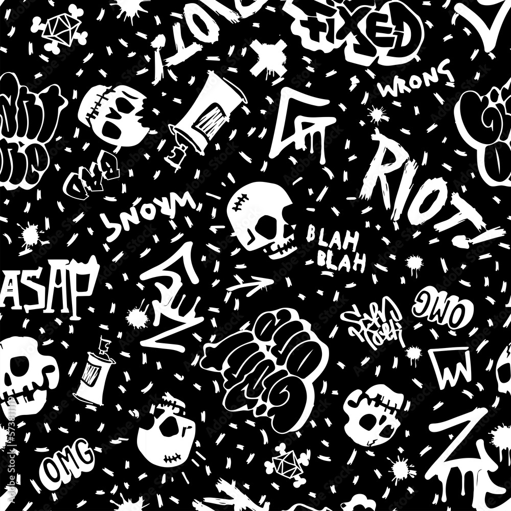 Fototapeta premium Original youth seamless patterns, repeating image for using pattern on any items, wallpaper, curtains. White black colors