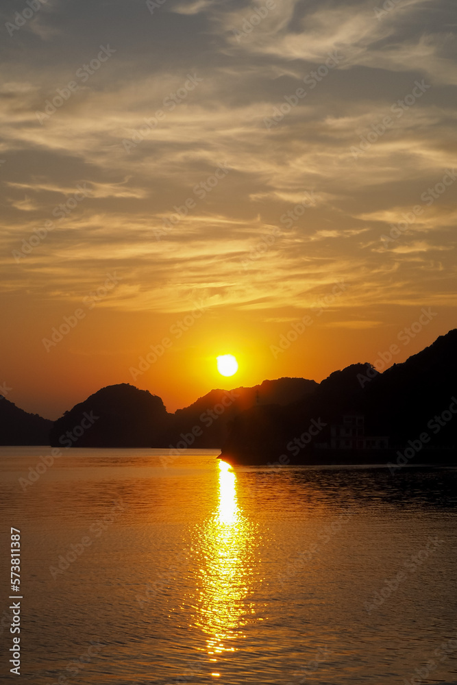 Sunset in Cat Ba bay in Vietnam 