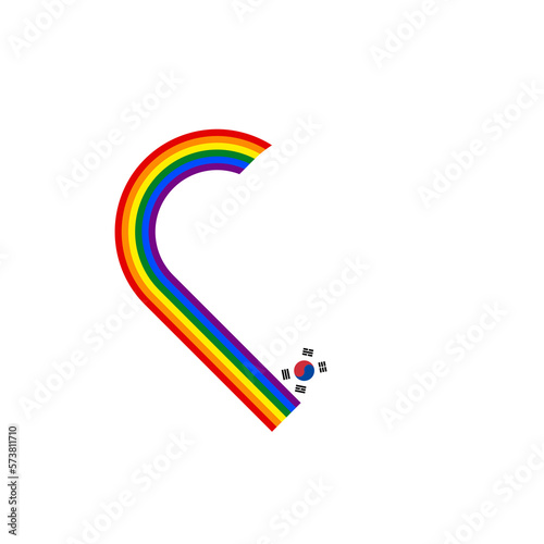 unity concept. heart ribbon icon of rainbow and south korea flags. PNG