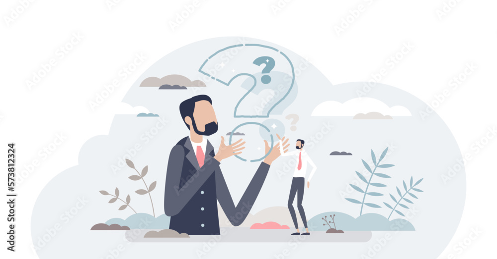 Curiosity and thinking about questions and examining them tiny person concept, transparent background. Mind training and dilemma situations as brain exercise illustration. Curiosity and thinking about questions and examining them tiny person concept, transparent background. Mind training and dilemma situations as brain exercise illustration.