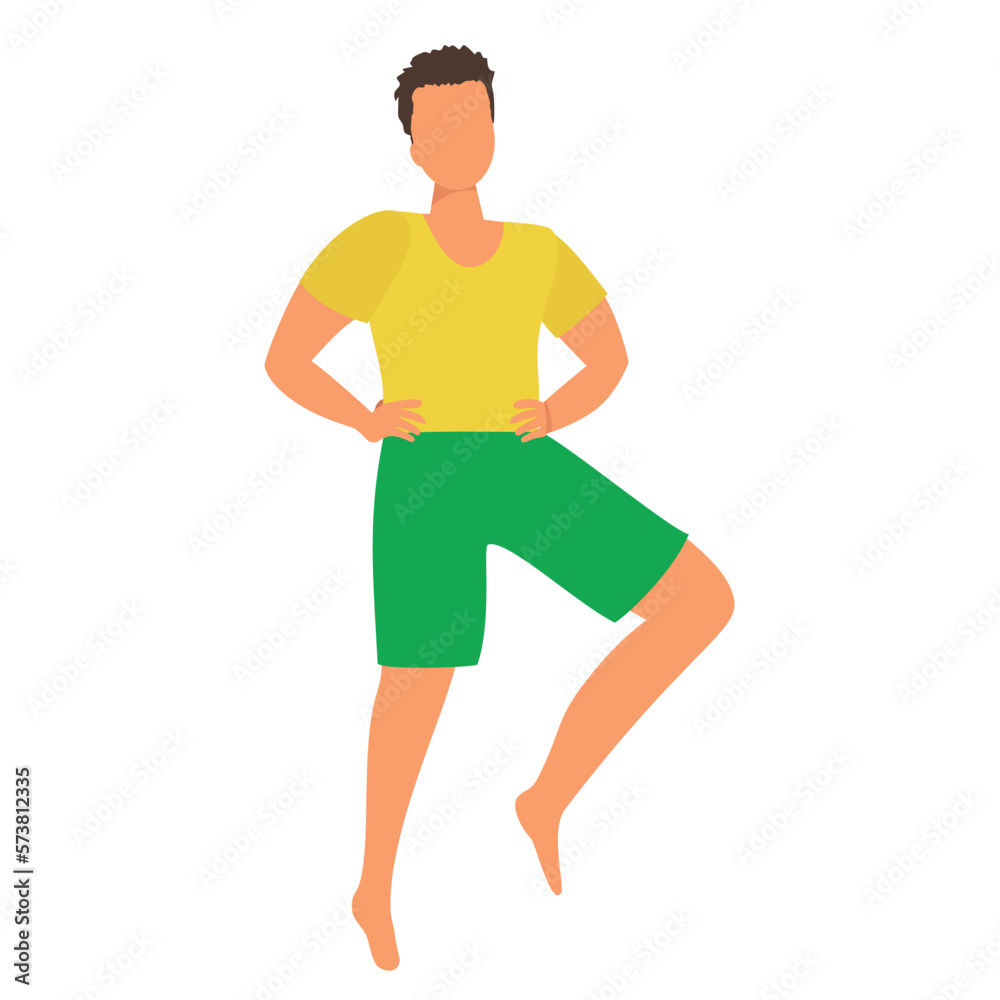Isolated dancing man. European man in shorts and t-shirts. Vector illustration.
