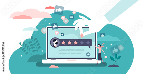 Online product review illustration, transparent background. Flat tiny feedback rate persons concept. Quality analysis process for customer choice satisfaction.