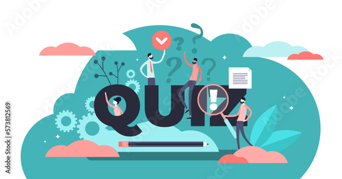 Quiz illustration, transparent background. Flat tiny brain game play process persons concept. Erudition puzzle and fun riddle as leisure, entertainment and mental task.