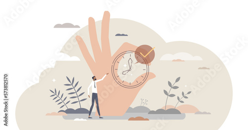 Right timing with accurate time planning management tiny person concept, transparent background. Successful countdown and complete task symbol illustration. Accuracy scene as moment capture.