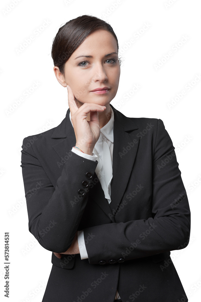 Confident female manager with hand on chin Confident female manager with hand on chin
