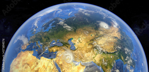 Fototapeta Naklejka Na Ścianę i Meble -  Realistic render of the earth seen from space.Elements of this image furnished by NASA. 3d rendering