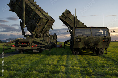 surface-to-air missile system on a mobile vehicle platform. photo