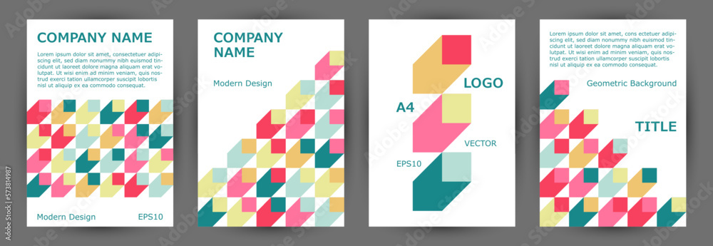 Office brand book cover layout collection graphic design. Suprematism style creative banner mockup