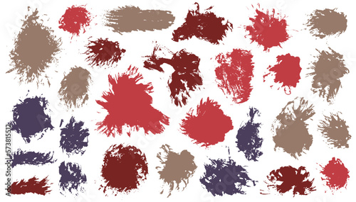 Paint dirty brush stroke mega group. Hand drawn smudge blotch abstract elements. Splattered paintbrush textured banner background set. Daub gouache splashes drawing.