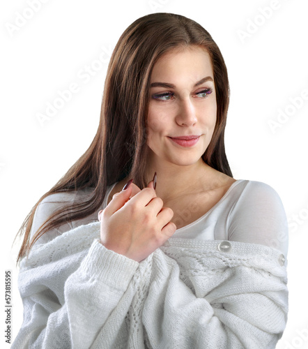 Portrait of young happy beautiful innocent woman relax